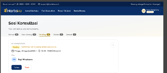 Tab pending sesi konsultasi